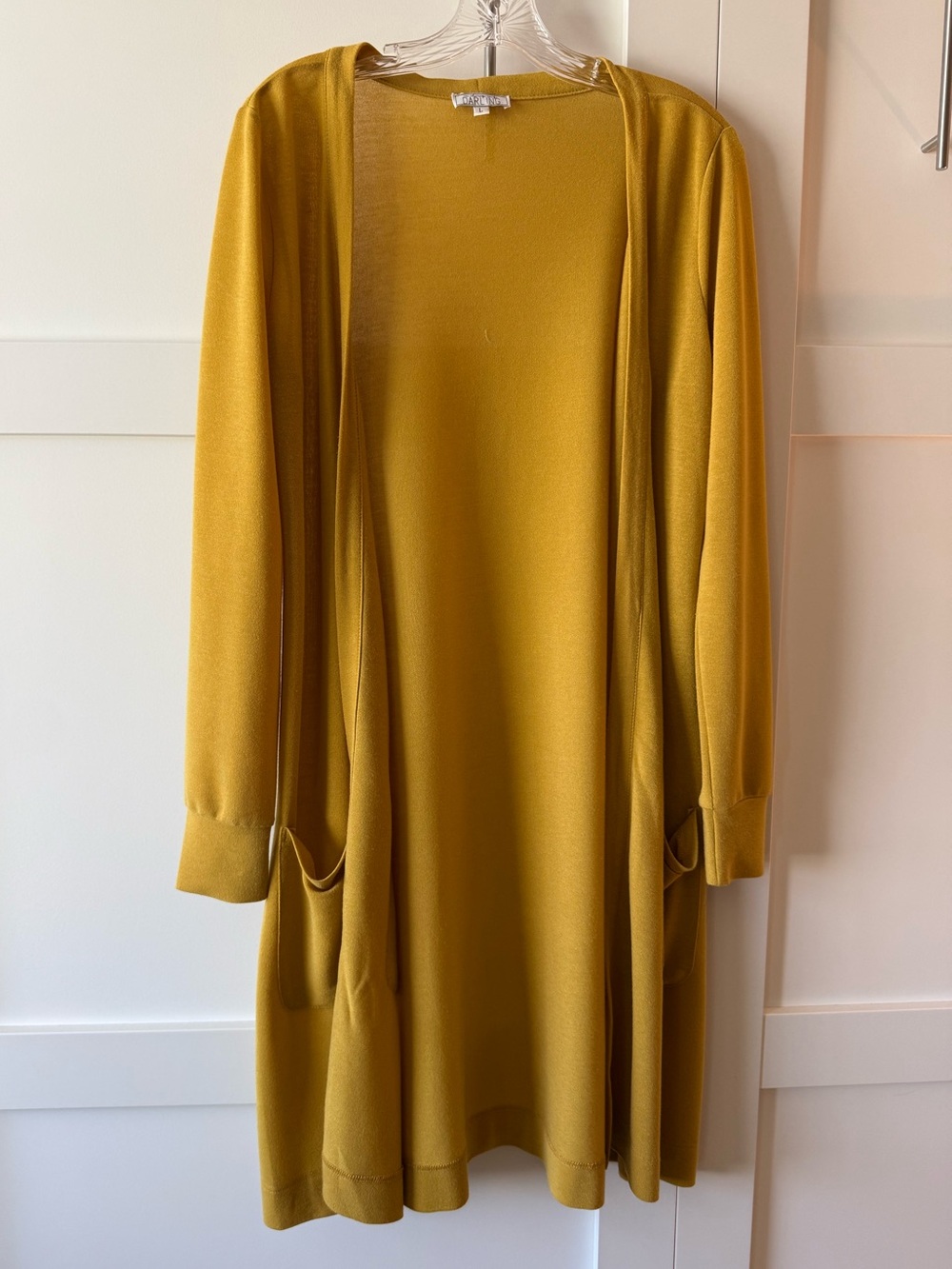 Mustard Long Sleeve Open Front Women's Dress Cardigan with pockets, size large